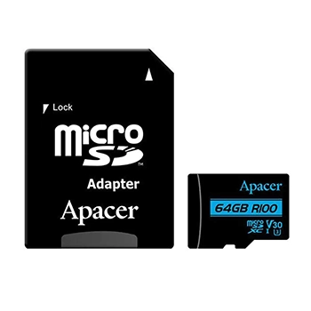 کارت حافظه microSDXC اپیسر مدل V30 کلاس 10 استاندارد UHS-I U3 سرعت 100MBps ظرفیت64گیگابایت به همراه آداپتور SD